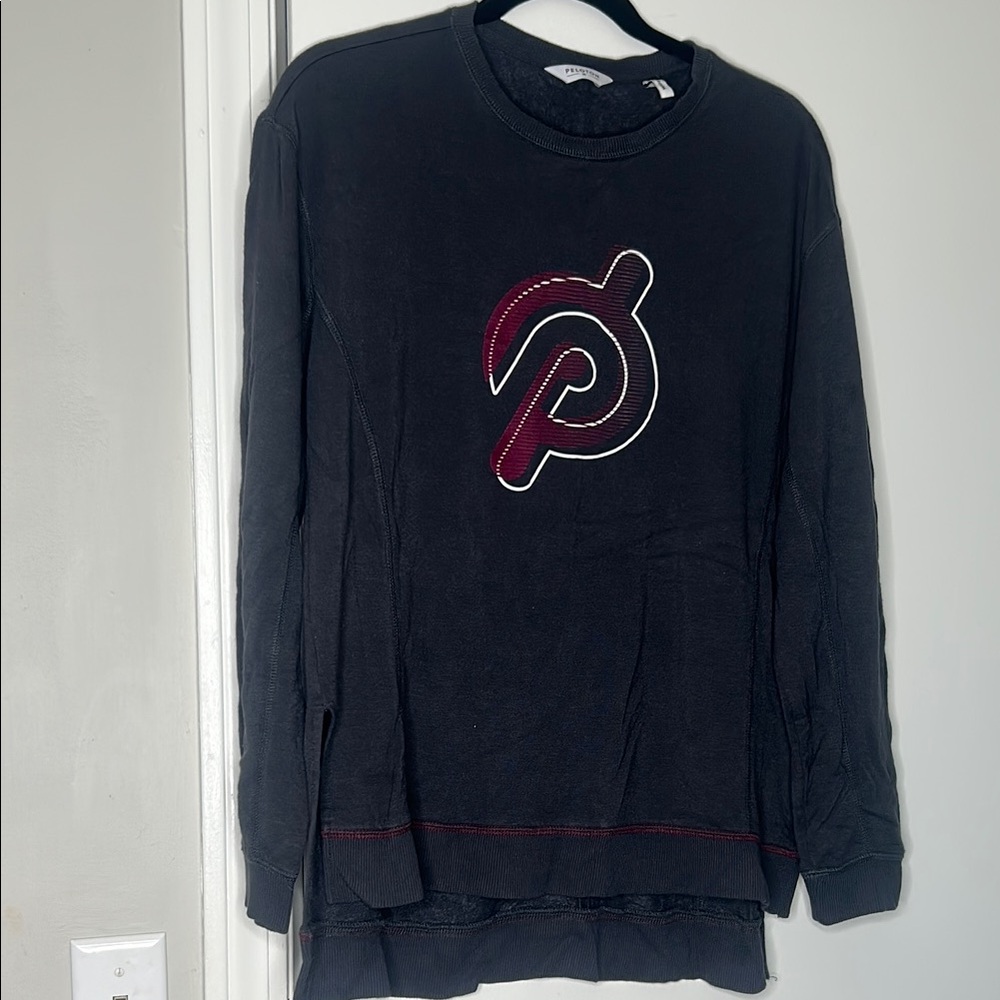 Peloton grey weekender side split pullover:  Crewneck Sweater with pink Logo